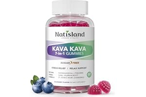 NATISLAND Chewable Kava Kava Gummies, Kava Kava Root Extract with Ashwagandha & L-Theanine, Kava Supplement for Women & Men, 7-in-1 Herbal Blend for Stress Relief & Relaxation, Sugar-Free, Vegan, 60 Ct