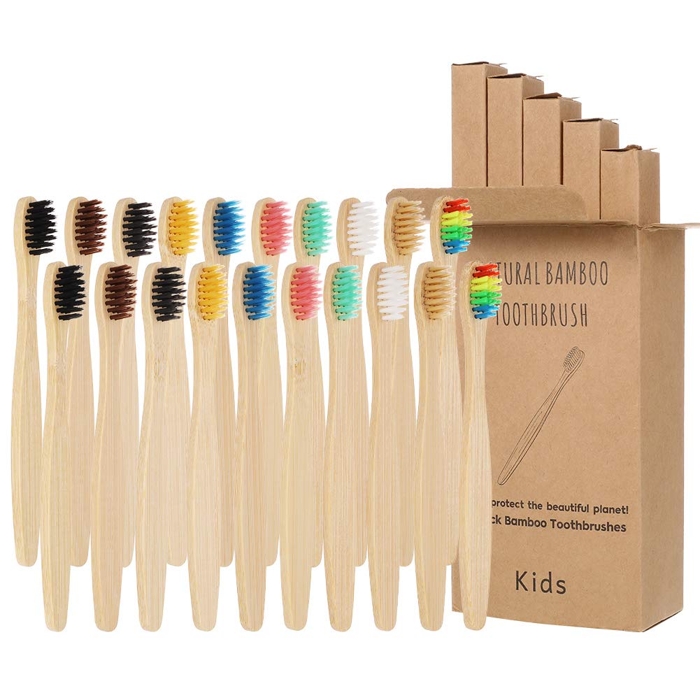 tiopeia 20 Pcs Kids Bamboo Toothbrush, Ergonomic Biodegradable Handle Children Toothbrushes Kids Toothbrushes