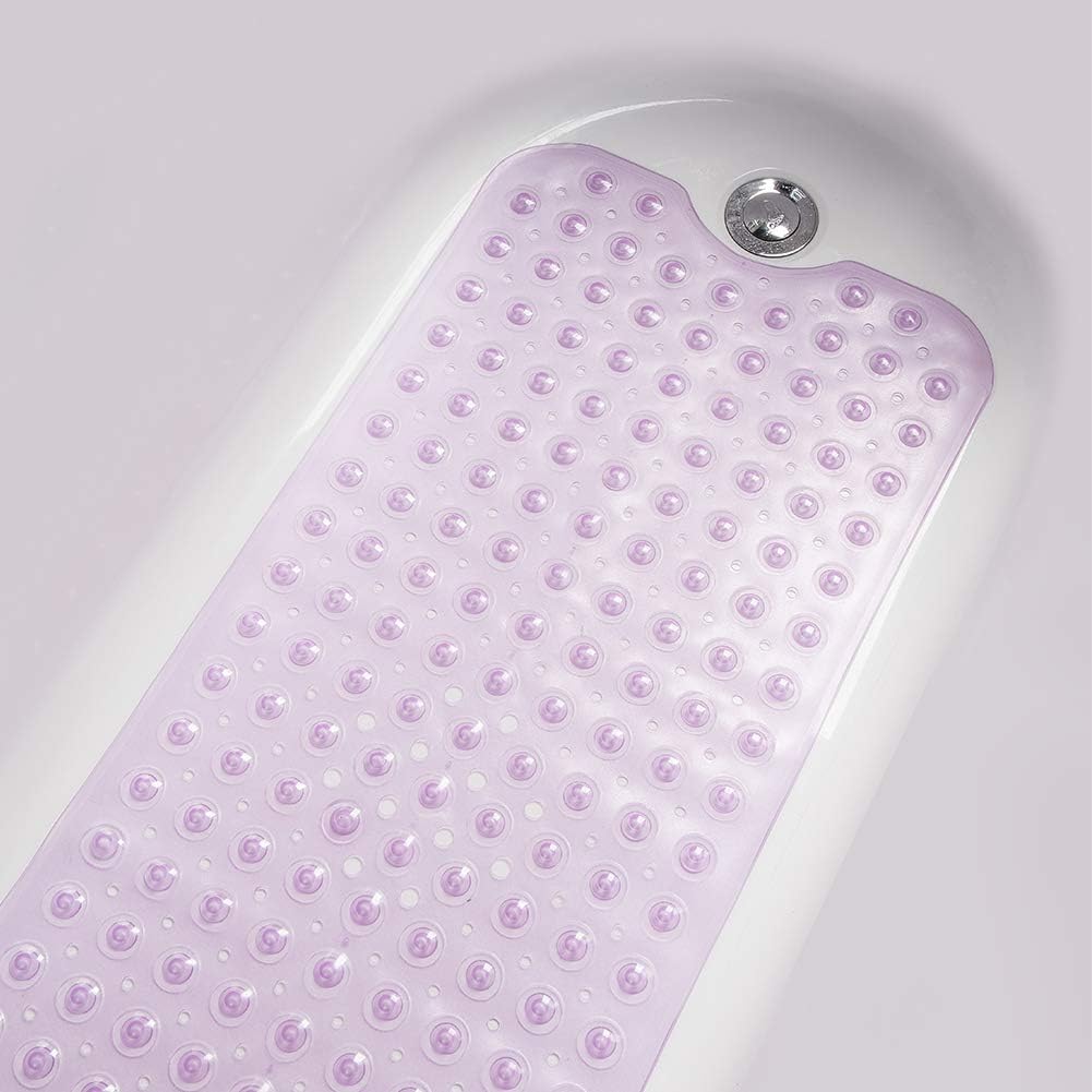 AmazerBath Bath Tub Mat, Extra Long 39 x 16 Inches Non-Slip Shower Mats with Suction Cups and Drain Holes, Bathtub Mats Bathroom Mats Machine Washable (Clear Purple): Home & Kitchen