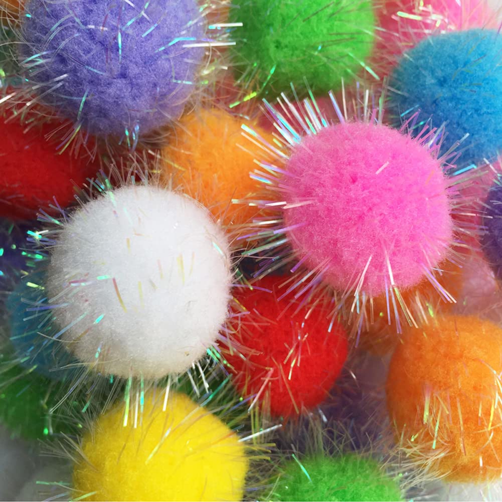 RIMOBUL 40PCS 1.5 Inch New Generation Extra Large Cat's Favorite Chase Glitter Ball Toy Sparkle Pom Pom Balls (40PCS)