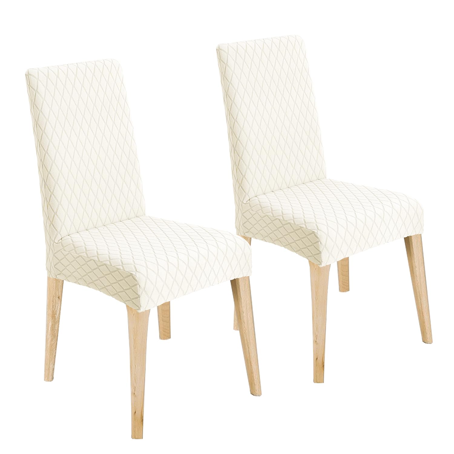 LANSHENG Chair Covers, Stretch Dining Chair Protector Slipcovers Jacquard, Elastic Removable Washable Chair Seat Cover for Dining Room Kitchen Banquet Restaurant Home (Beige, Set of 2)