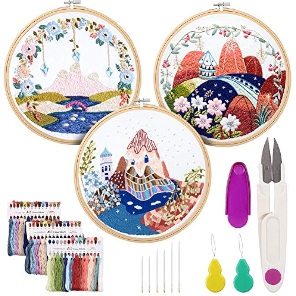 Embroidery kit for beginners 3 sets stamped starter adults cross stitch