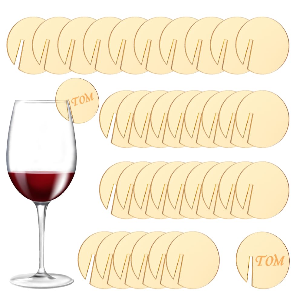 FINGERINSPIRE 40PCS Acrylic Circle Drink Tags Round Party Drink Glass Tag Blank Acrylic Tags Flat Round Goblet Marker Acrylic Wine Glass Charms for Home Festival Christmas Halloween Party Decoration