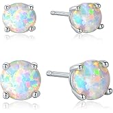 Stunning Rose Gold Plated Opal Studs, 18K Rose Gold Plated Opal Stud Earrings 6MM Round For Women