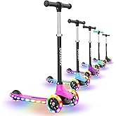 BELEEV A6 Kids Scooter with LED Light-Up Wheels & Deck, 3 Wheel Kick Scooter for Toddlers Girls Boys Ages 3-8, 4 Adjustable Handlebar, Lean to Steer, Non-Slip Deck, Lightweigh Scooter for Children