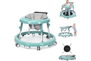 TreeCute Baby Walker Foldable with 9 Adjustable Heights, Baby Walker with Wheels Portable, Infant Toddler Walker for Baby Boy Girls 6-18 Months