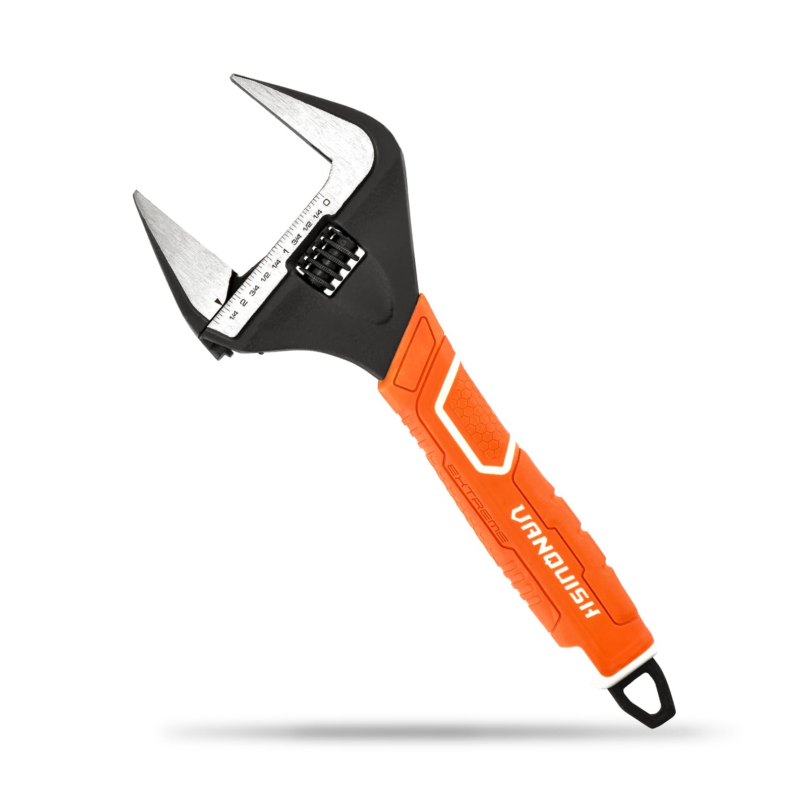 Vanquish 12 Inch Adjustable Wrench, 2-3/8” Wide Jaw Opening Plumbing Wrench, CR-V Steel, SAE and Metric Scale Marked, with Comfort Grip Handle and Hanging Hole (3154)