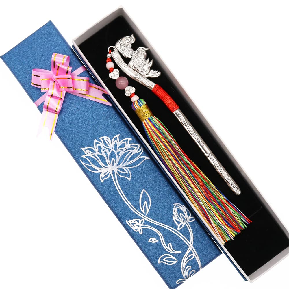 BITEYI Metal Bookmark with Tassels,Classical Bookmark and Creative Thumb Book Page Holder Gift Box Set for Book Reading Lovers (CAI Yuan)