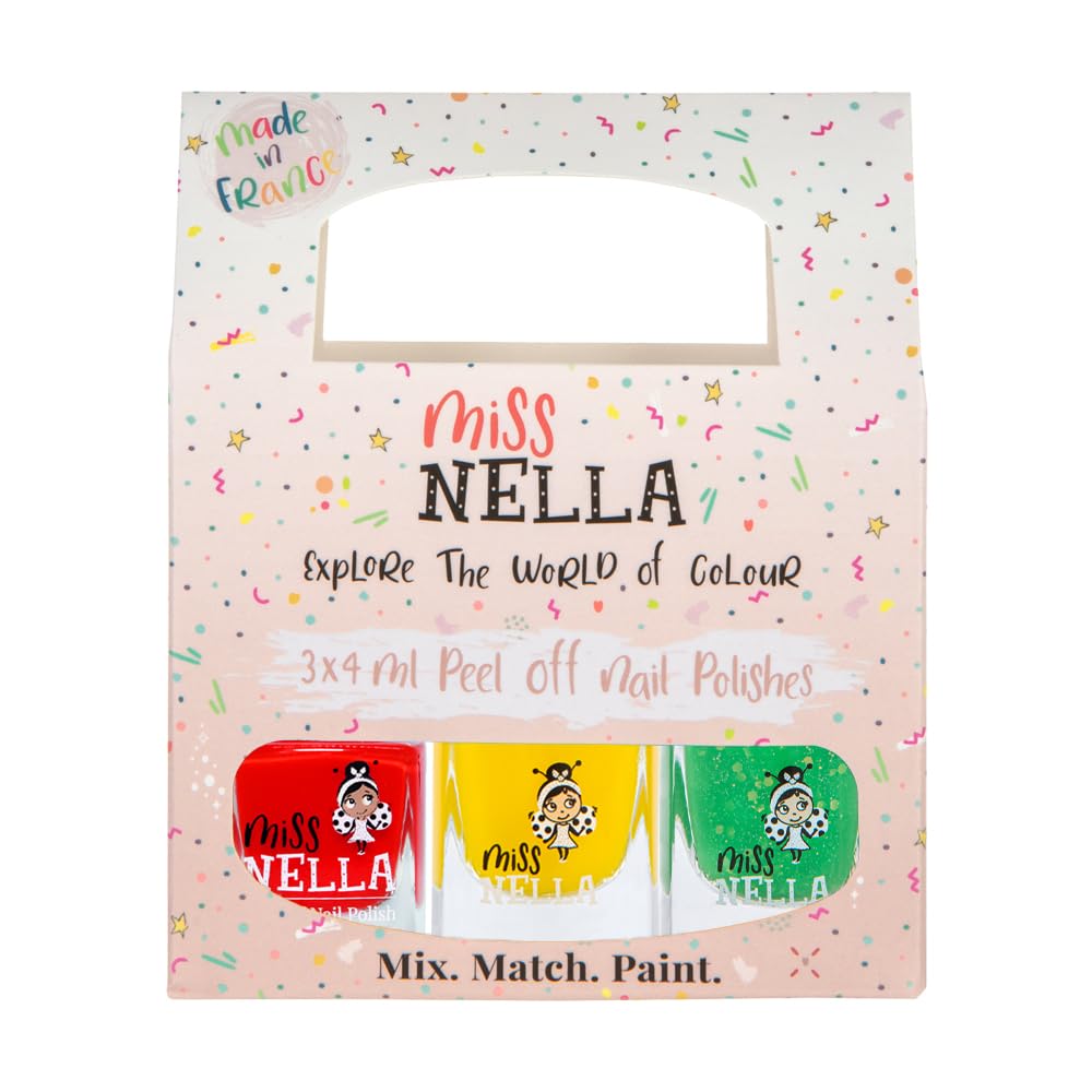 Miss Nella TRAFFIC LIGHTS- Peel Off, Odour Free, Water Base & Safe for kids nail polish pack of 3- Class Clown, Sun Kissed & Kiss The Frog (glitter)