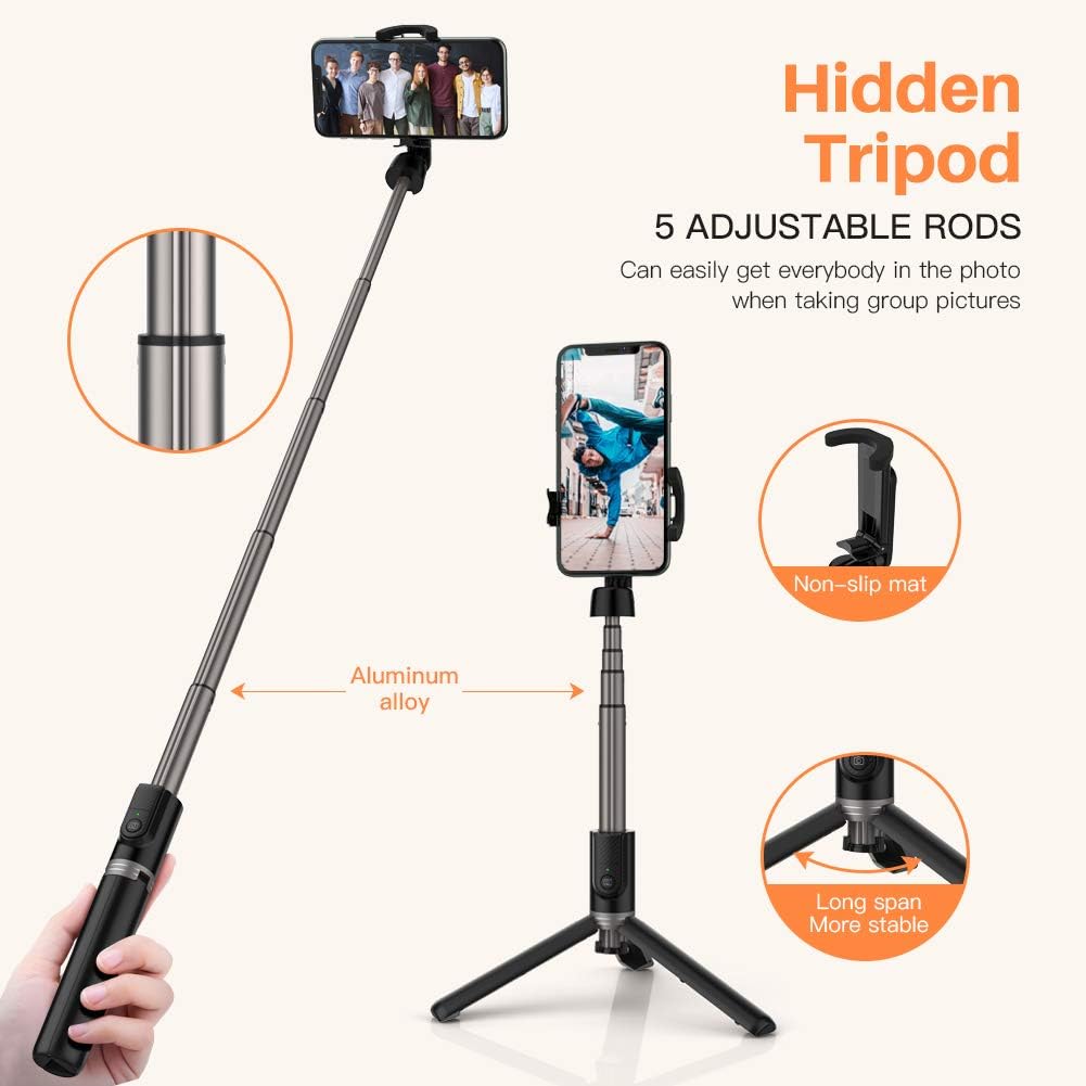 Yoozon Selfie Stick Tripod Bluetooth, Extendable Phone Tripod Selfie Stick with Wireless Remote Shutter for iPhone SE 2/11/11 Pro/11 Pro Max/Xs MAX/XR/XS/X, Galaxy S20/Note 10/S10/S9, Google and More