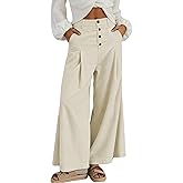 Hooever Womens Corduroy Pants High Waisted Button Down Wide Leg Straight Trousers Palazzo Pants