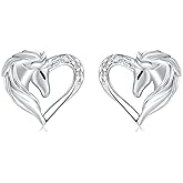 925 Sterling Silver Horse Birthstone Stud Earrings Hypoallergenic Heart Horse Ear Studs for Women Animal Earrings Birthday Jewelry Gifts for Daughter