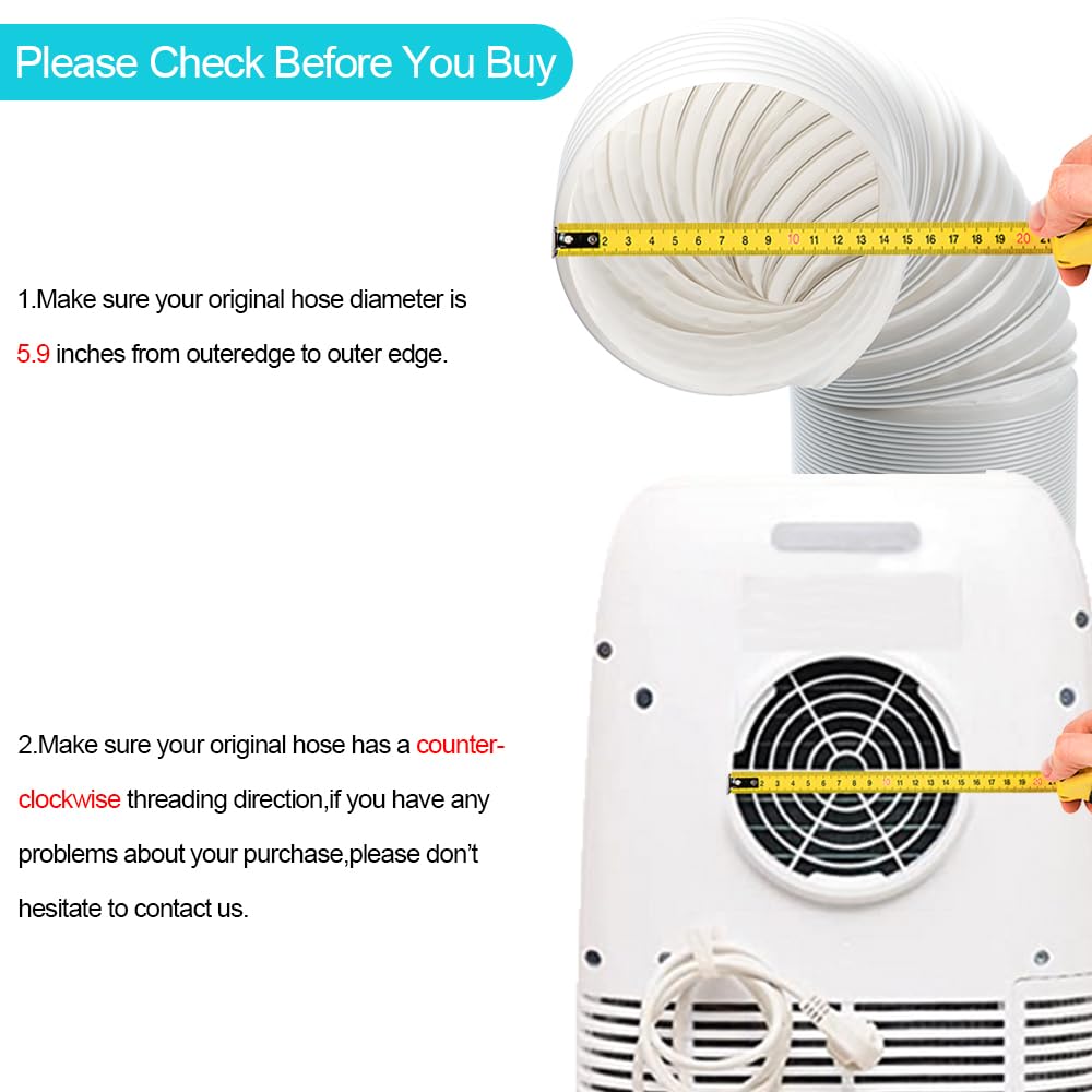 BEWAVE Portable Air Conditioner Hose, Portable Exhaust Vent Hose with 5.9 Inch Diameter, Universal Replacement AC Vent Hose Length up to 59