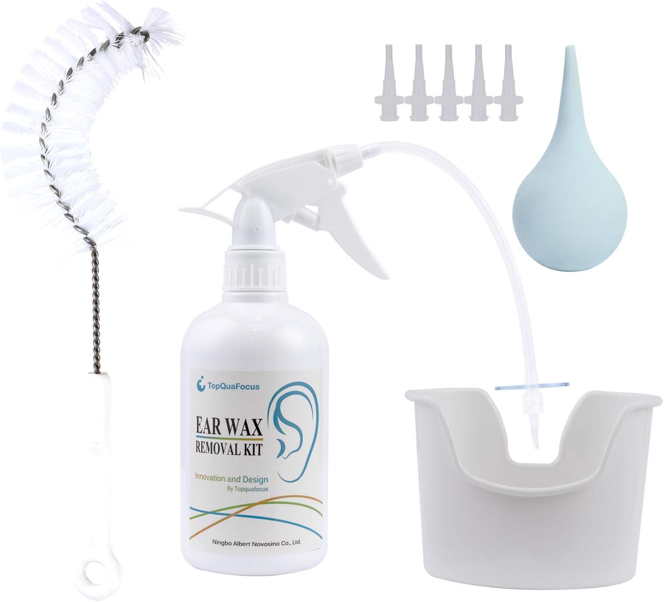 TopQuaFocus Ear Wax Removal Kit - Flexible Cleaning Tips, Ear Flush and Irrigation System for Adults and Kids 500ml(Clear)