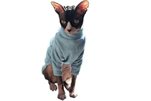 Bonaweite Sphynx Cat Clothes, Cat Sweaters for Cats Only, Turtleneck Sphynx Cat Sweaters, Cat Clothes for Cats Only, Svinx Hairless Cat Kitten Clothes Onesie for Christmas XS-2XL Blue