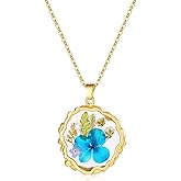 Aliravine Real Pressed Flower Necklace for Women, Handmade Birth Floral Pendant, Meaningful Nature-Inspired Jewelry Gift for Christmas, Valentine’s & Mother’s Day - 18"