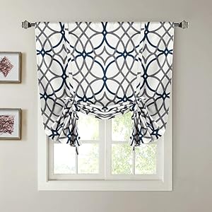 H.VERSAILTEX Blackout Curtain Thermal Insulated Adjustable Tie Up Shade Balloon Window Shade, Room Darkening Rod Pocket Curtain - 42" Wide by 63" Long - Grey and Navy Geo Pattern