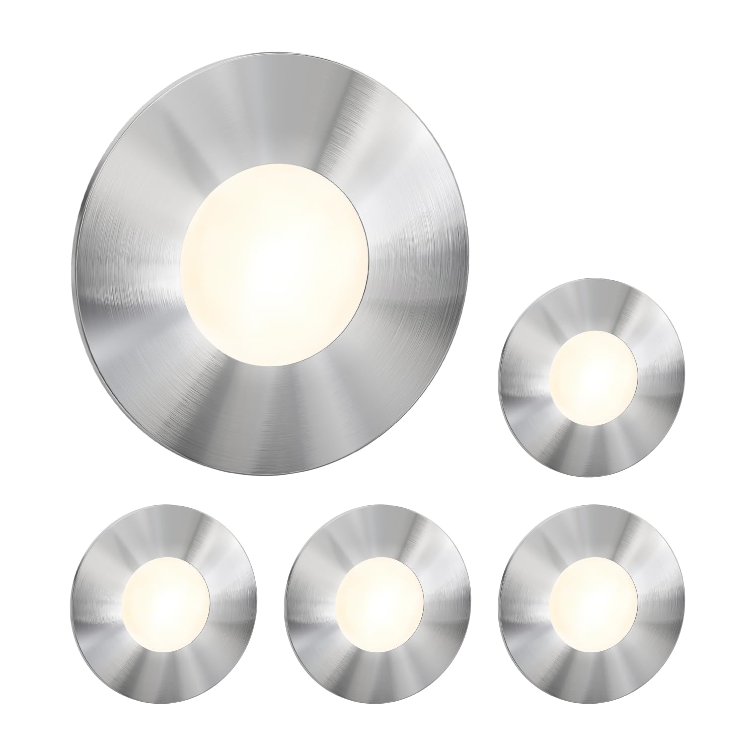 ledscom.de 5 LED Staircase Light/recessed wall Light FEX for Indoor and Outdoor use, Round, Stainless Steel, 85mm Ø, Warm White