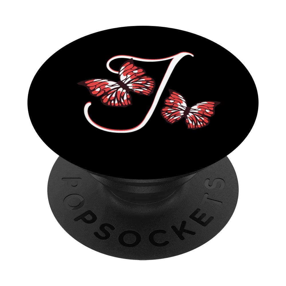 Letter J Initial Red Butterfly Monogram Personalized PopSockets Grip and Stand for Phones and Tablets