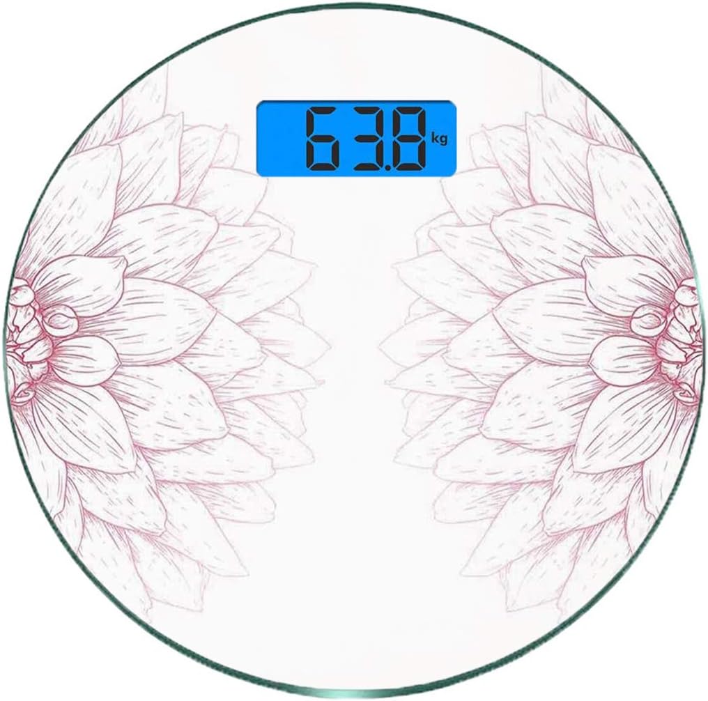 Ultra Slim Round Tempered Glass Digital Body Weight Scales Dahlia Flower Decor Precision Sensors Bathroom Scale Weight Measurements Simplistic Drawing Of Bushy Sunflower Daisy Like Large Petals Image Amazon Co Uk Health Personal