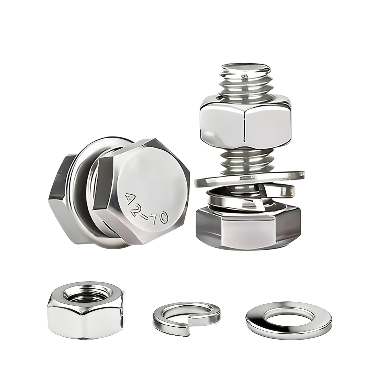 Photo 1 of (8sets) 3/8-16x2 Hex Head Assorted Bolts, Nuts, Flat & Lock Washers, 304 Stainless Steel Hex Screws Nuts and Bolts Assortment Kit,Fully Threaded