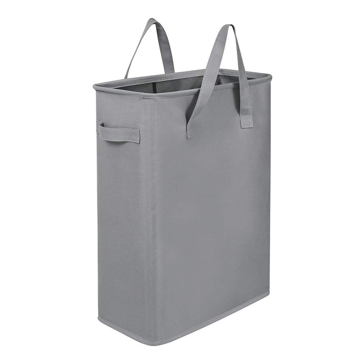 Chrislley Slim Laundry Basket Hamper Handy Foldable Bag Handle Collapsible Oxford Cloth Basket Bin Organizer 44.5L（Grey）