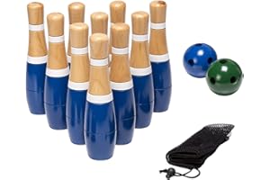 Lawn Bowling Game Indoor & Outdoor Family Fun for Kids & Adults with 10 Wooden Pins 2 Balls and Mesh Carrying Bag (8 Inch) Ba