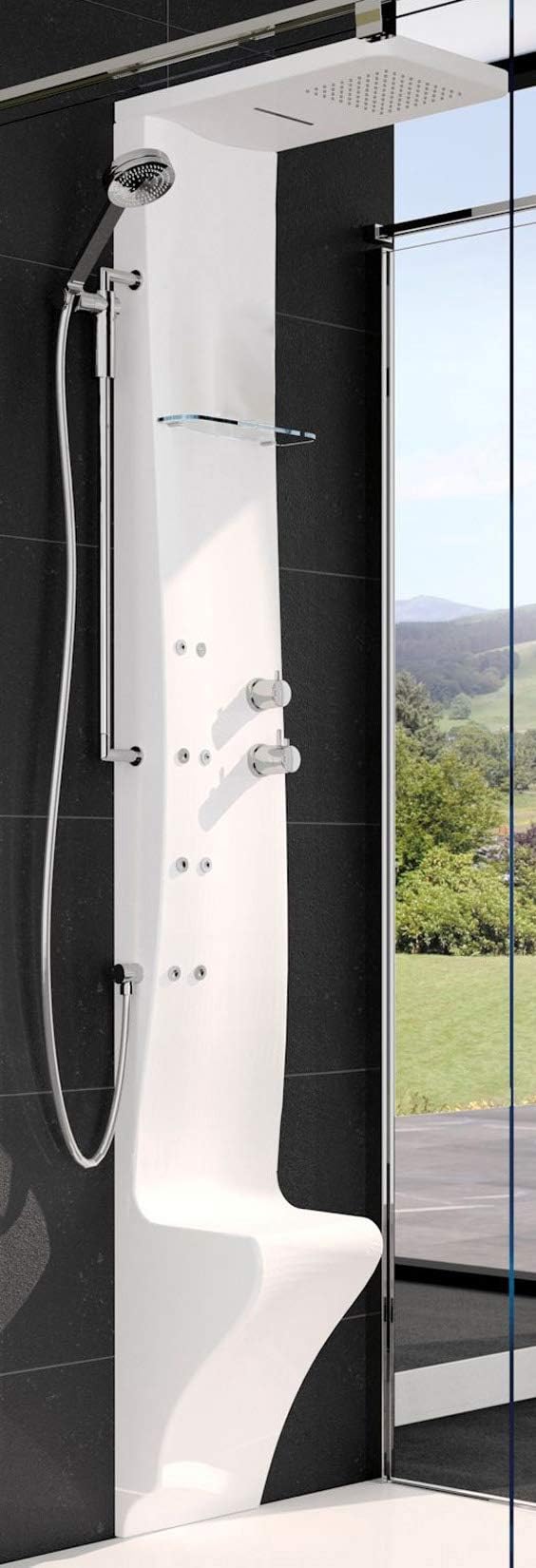 Equipped Shower Column Massage Jets Idro Upright Backbone NOVELLINI Dress Plus Mechanical Thermostatic Mixer White Glossy Finish Matt Grey Black Multifunctional Shower Head Rain Shower Seat Waterfall