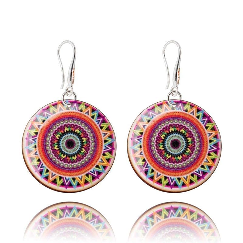 Elegant Spanish Style Brown Red Blue and Yellow Dangle Earrings for