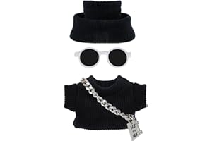 MUOMDID Doll Clothes 15cm Black Outfits for Dolls Cool Black Clothes Set Sweater Headband Glasses and Necklace Stylish Clothes Accessories (Style 8)
