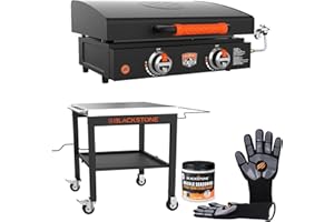 22" Blackstone Griddle with Lid, Nonstick Tabletop Gas Griddle Outdoor Combo with Blackstone Seasoning and Conditioner, Blackstone Outdoor Prep Table, Wholesalehome Cloth, and Reusable Gloves Included
