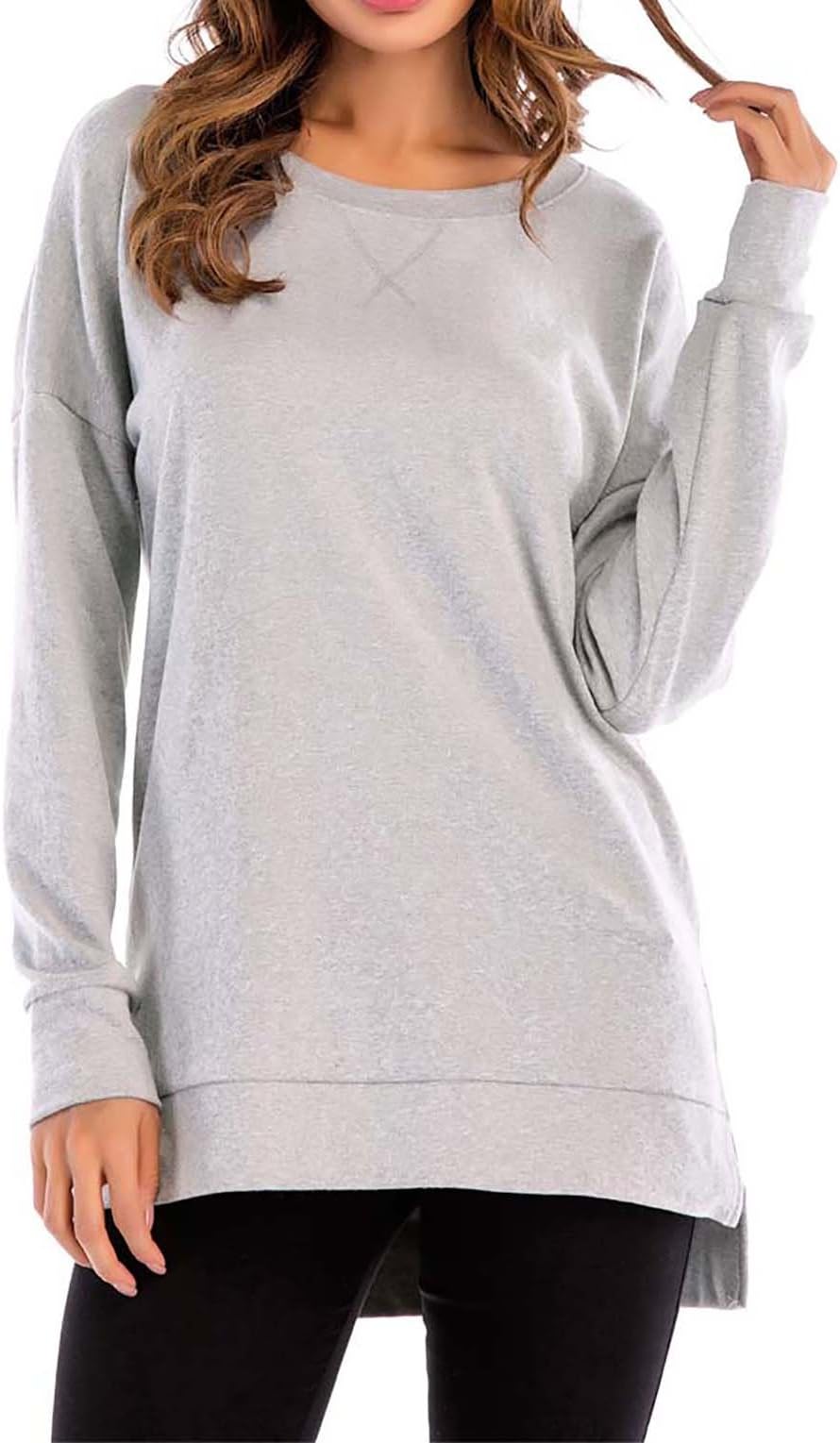 Womens Long Sleeve Casual Crew Neck Pullover Loose Sweatshirt Tunic Tops T-Shirt