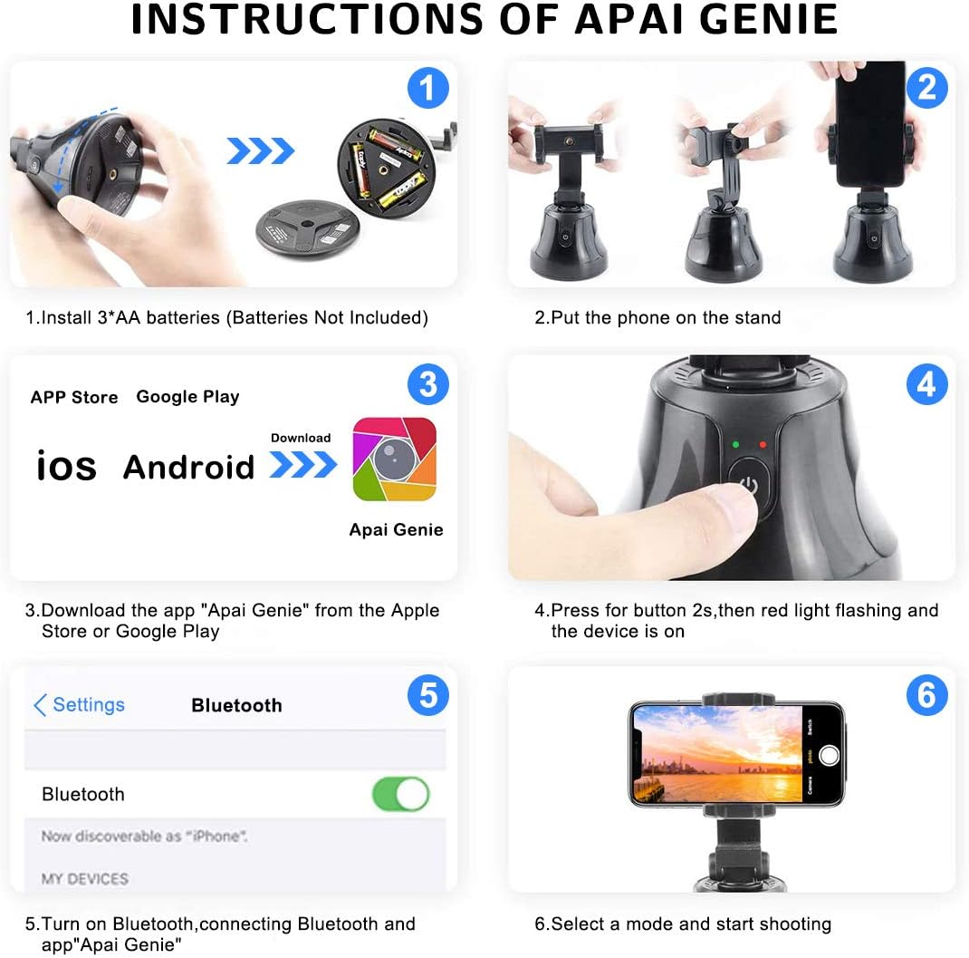 Smart Portable Selfie Stick,360°Rotation Auto Face Object Tracking Camera Tripod Holder Smart Shooting Cell Phone Camera Mount, Vlog Shooting Smartphone Mount Holder for All iPhone Android Phone: Camera & Photo