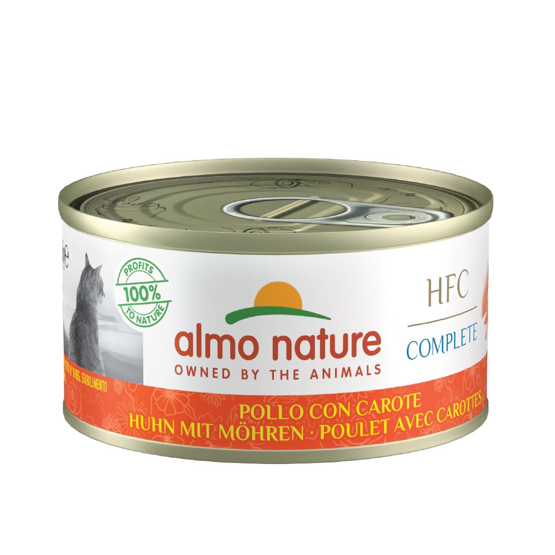 Almo Nature HFC Complete - Wet Cat Food for Adult Cats - Chicken and Carrot - Human Grade, Gluten Free, Monoprotein - 70g, Pack of 24