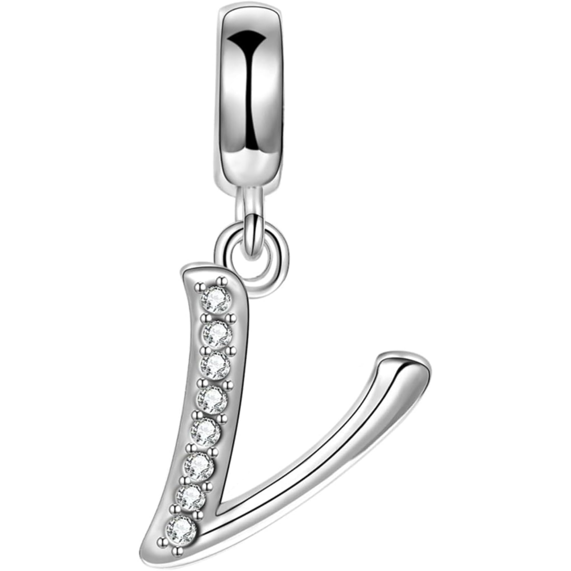 Jewellbox Sterling Silver 925 Letter V Initial Dangle Pendant Charm for Bracelets and Necklaces