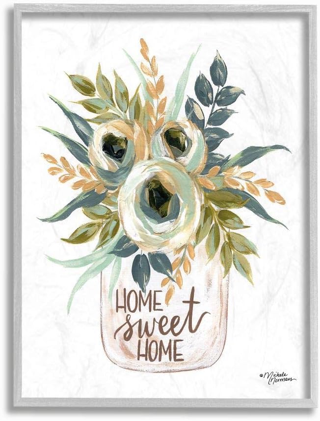 Stupell Industries Sweet Home Flowers in a Jar Painting Gray Framed Wall Art, 16 x 20, Multi-Color
