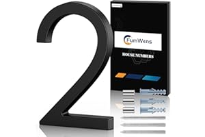 FumWens 6 Inch Floating House Numbers, Modern Black Zinc Alloy Outdoor Metal Address Numbers with Nail Kits, 911 Visibility Signage