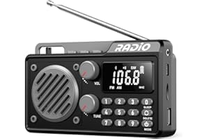 KAMAPULO Portable Radio AM FM 1500mAh Rechargeable with Best Reception, Transistor shortwave Radio Wireless Bluetooth Speaker, with Large LCD Screen, Support TF Card U Disk, Earphone, Sleep Timer (Black)