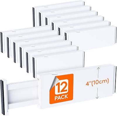 Lifewit 12 Pack 4 in Drawer Dividers Adjustable 28-44.5 cm White