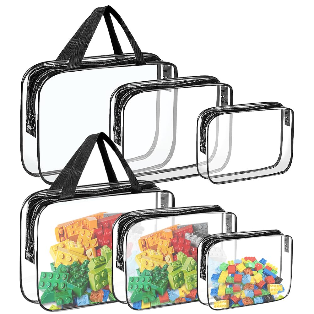 Lotvic 6 Packs Toy Storage Bags, Clear PVC Toy Storage Bag for Kids, Waterproof Toy Organizing Bags, Zippered Toy Storage Bags for Building Blocks, Puzzle, Balls, Pretend Play Toys (6 Pcs)