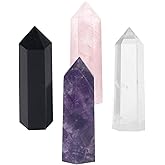 Healing Crystal Wands,2" Amethyst Crystal, Rose Quartz,Clear Quartz and Black Obsidian£¬6 Faceted Reiki Chakra Stones 4 pcs