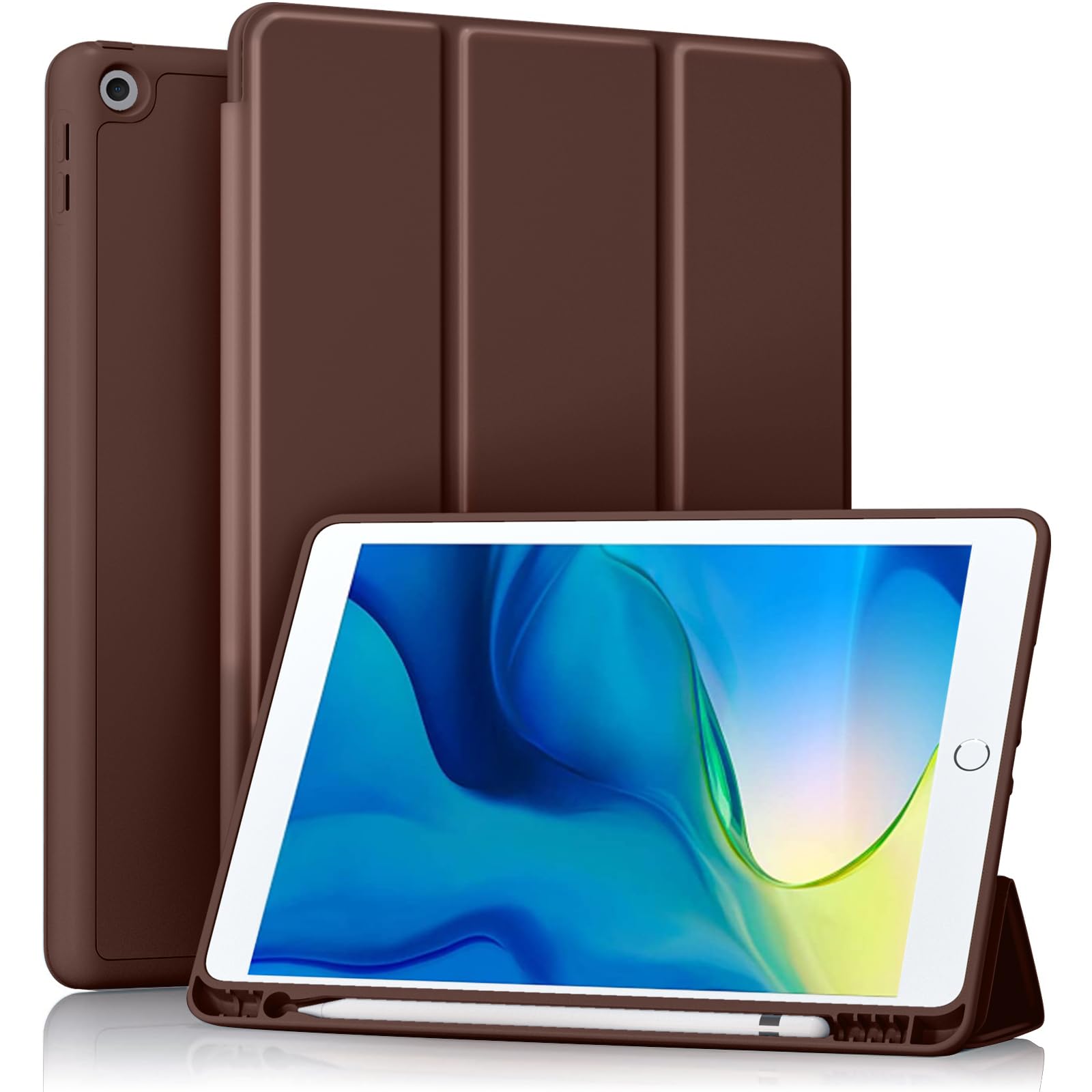 Photo 1 of Akkerds Case Compatible with iPad 10.2 Inch 2021/2020/2019, for iPad 9th/8th/7th Generation Case with Pencil Holder, Protective Case with Soft TPU Back, Auto Sleep/Wake Cover, Darkbrown
