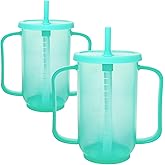 ACUDUDOMA 2PCS Adult Sippy Cups for Elderly, 12oz Spill Proof Cup with 2 Handles Plastic Elderly Sippy Cup with Straw and Lid, Suitable for for Seniors and Adults, Great for Water, Milk, and Soup