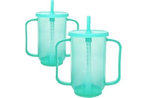 ACUDUDOMA 2PCS Adult Sippy Cups for Elderly, 12oz Spill Proof Cup with 2 Handles Plastic Elderly Sippy Cup with Straw and Lid, Suitable for for Seniors and Adults, Great for Water, Milk, and Soup