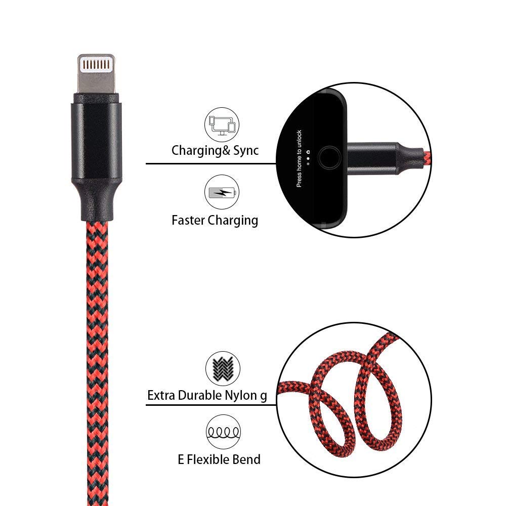 Yostyle 1ft Short Phone Charger Cable, Nylon Braided USB Charging & Syncing Cord Compatible with Phone X XS Max XR/8/8 Plus 7/7 Plus 6/6s Plus 5/5s/5c, Pad Mini/Air/Pro Pod Touch - 4Pack