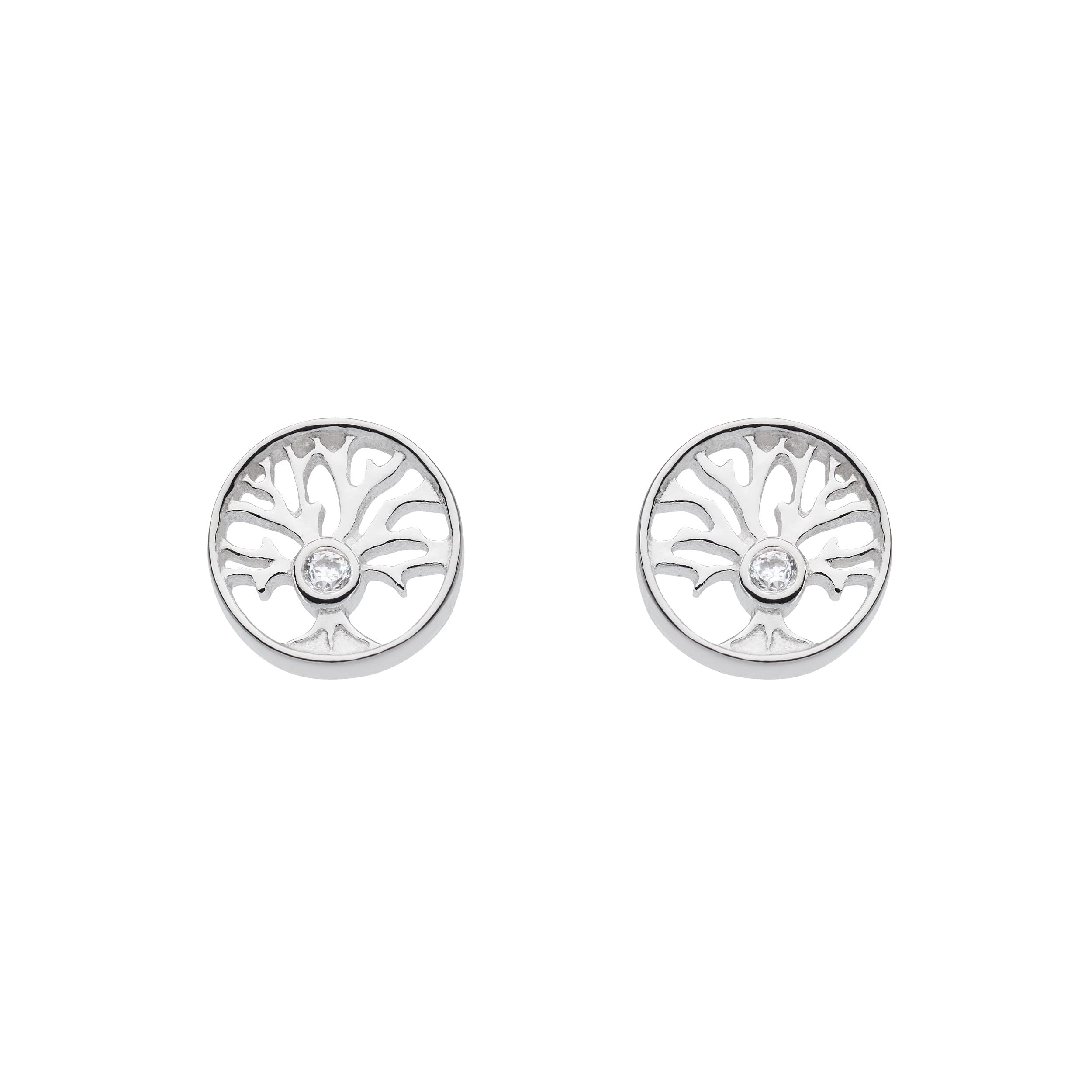 Dew Sterling Silver and Cubic Zirconia Tree of Life Stud Earrings