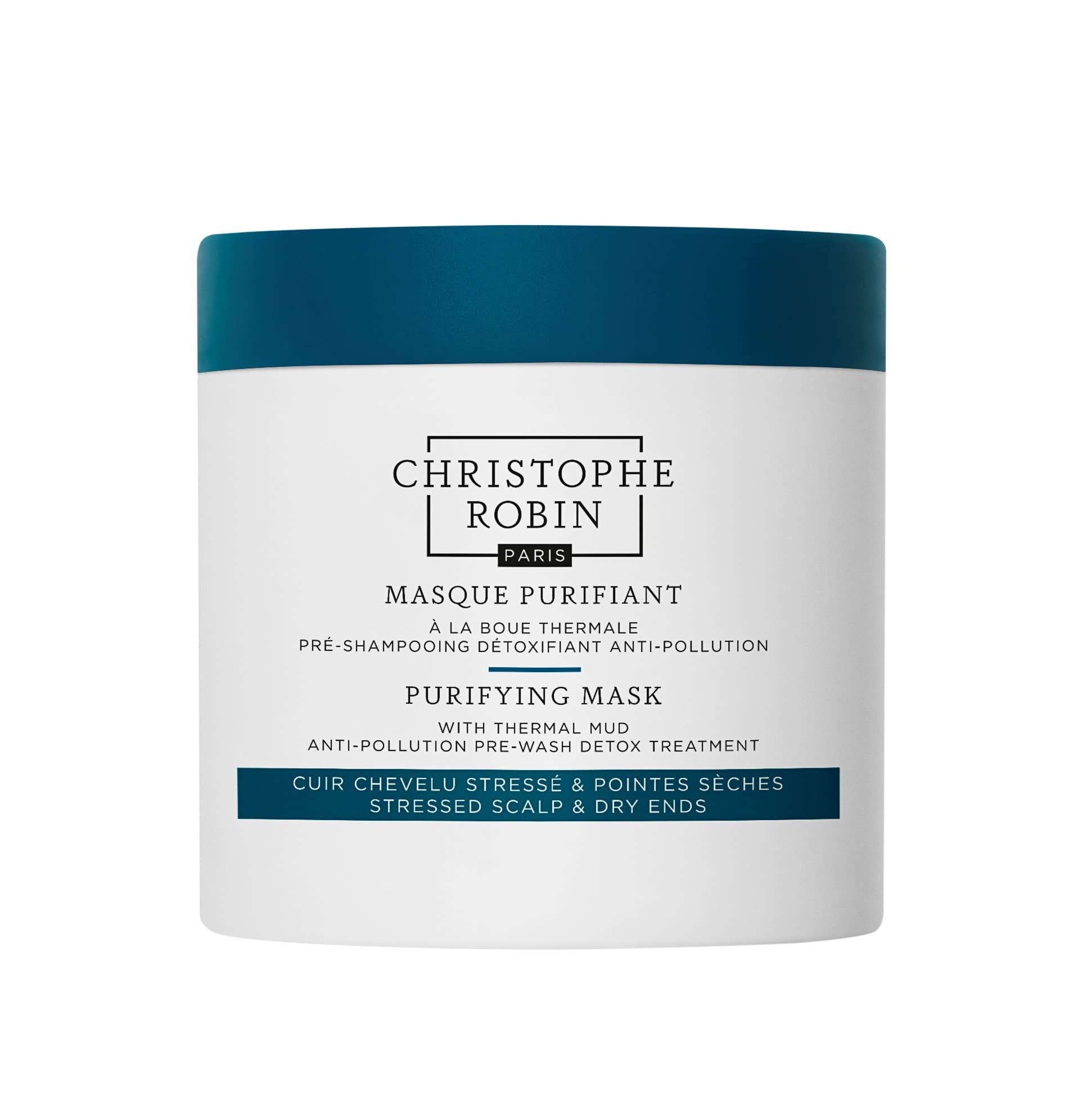 Christophe Robin Purifying Mask with Thermal Mud 250ml – Pre-Shampoo Scalp Detox Treatment, Deep Cleansing, Removes Impurities, Balances Oil