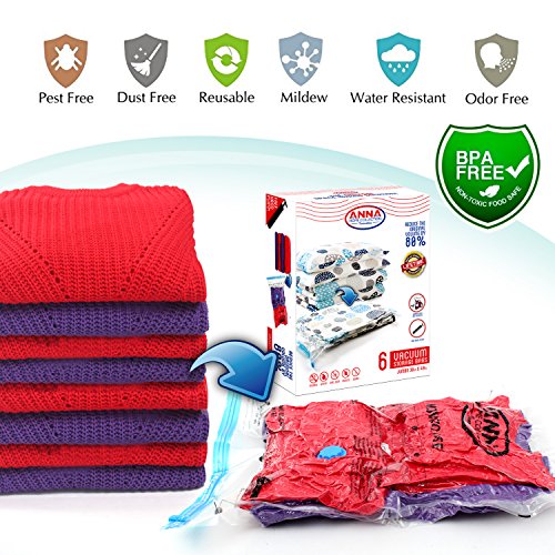 Anna Home Jumbo Vacuum Storage Bags (6 Jumbo) Space Saver Storage Bags for Travel. Durable and Reusable, Travel Hand Pump Included - Thumbnail 2
