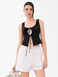 REORIA U-Neck Adjustable Tie-Front Crop Tank Top