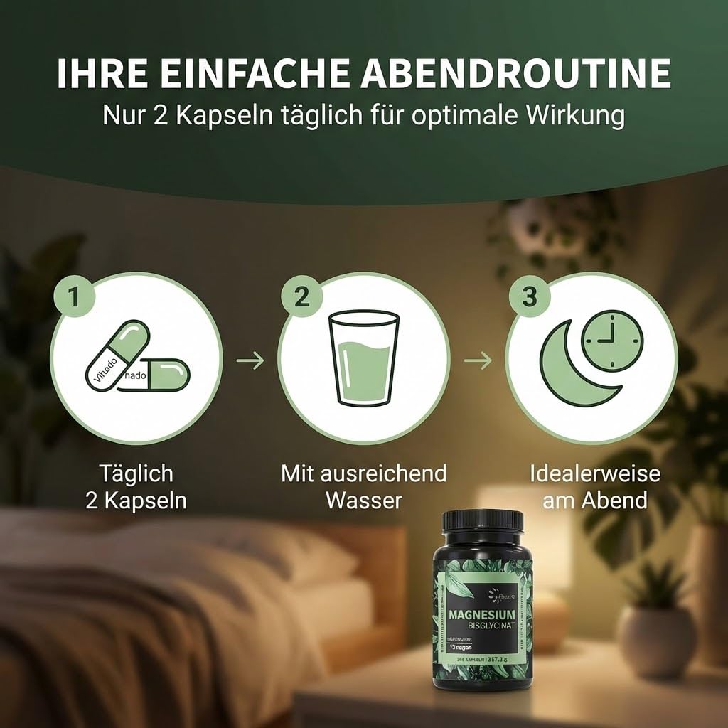 Vihado Magnesium Bisglycinat 365 XXL-Vorrat, 200 mg elementares Magnesium pro Tagesdosis, hochdosiert, 365 vegane Kapseln 4